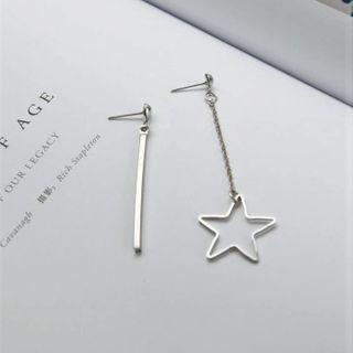 Non-matching Alloy Star Dangle Earring 1 Pair - Silver - One Size
