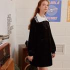 Contrast-collar Boucl -letter Velvet Anorak Dress Black - One Size
