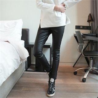 Band-waist Coated Skinny Pants