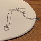 Heart Rhinestone Pendant Alloy Necklace Silver - One Size