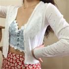 Perforated V-neck Single-breasted Long-sleeve Knit Cardigan