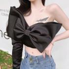 Long-sleeve Bow One-shoulder Crop Top