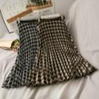 Checker Elastic High-waist Pleated Midi Skirt