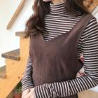 Turtle-neck Striped Slim-fit Top Brown - One Size