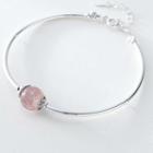 925 Sterling Silver Bead Bangle Light Pink Rhinestone - Silver - One Size