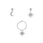 Set Of 3: Rhinestone Moon / Star Dangle Earring