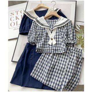 Sailor Collar Cropped Blouse / Mini A-line Skirt
