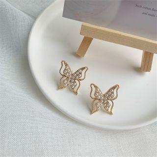 Butterfly Faux Pearl Earring 1 Pair - Butterfly Faux Pearl Earring - Gold - One Size