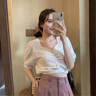 Sweetheart Neckline Elbow-sleeve Cropped Blouse