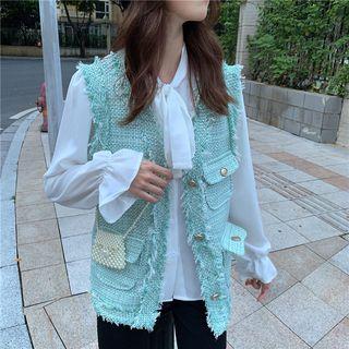 Tie Neck Blouse / Tweed Vest