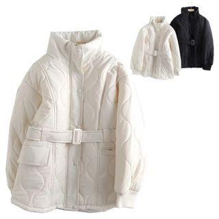 Belted High-neck Padded Coat