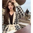 Houndstooth Long Cardigan As Figure - One Size