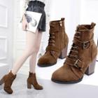 Chunky Heel Lace-up Belted Ankle Boots