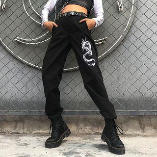 Dragon Embroidered Harem Pants
