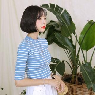 Crew-neck Stripe Slim-fit Top