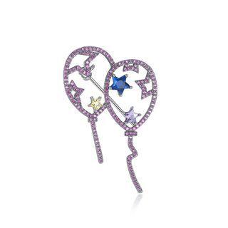 Fashion Creative Star Balloon Brooch With Purple Cubic Zirconia Silver - One Size
