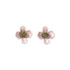 Fashion Simple Enamel Pink Flower Stud Earrings Silver - One Size