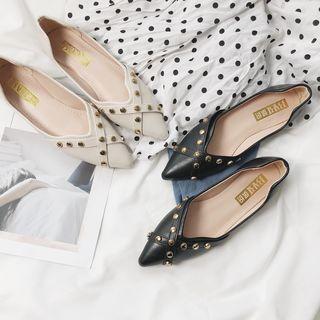 Crossed Strap Studded Flats