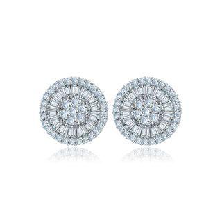 Fashion Bright Geometric Round Stud Earrings With Cubic Zirconia Silver - One Size