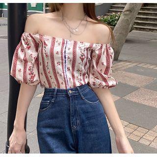 Off-shoulder Floral Blouse Red & White - One Size