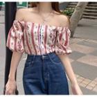 Off-shoulder Floral Blouse Red & White - One Size