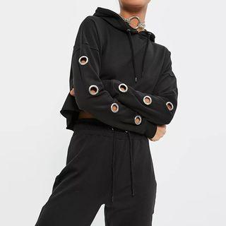 Eyelet Detail Cropped Hoodie