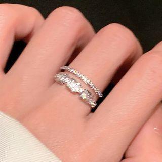 Layered Rhinestone Ring Silver - One Size