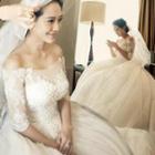 Off-shoulder Lace Panel Wedding Dress