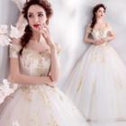 Off-shoulder Floral Embroidered Wedding Ball Gown