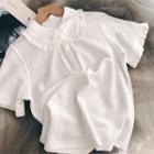 Short-sleeve Peter Pan Collar Plain Ruffle Trim T-shirt