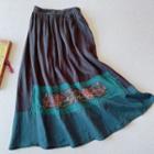 Floral Embroidered Two-tone Midi A-line Skirt