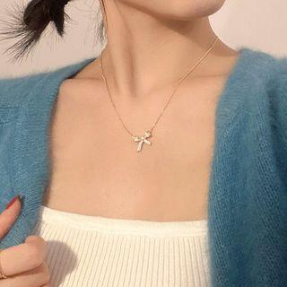 Bow Rhinestone Pendant Alloy Necklace My33610 - Gold - One Size