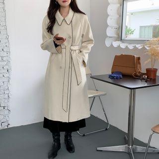 Double Breasted Contrast Stitching Long Coat
