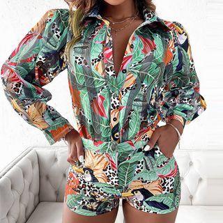Set: Leaf Print Shirt + Shorts