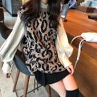 Balloon-sleeve Shirt / Leopard Pattern Knit Vest