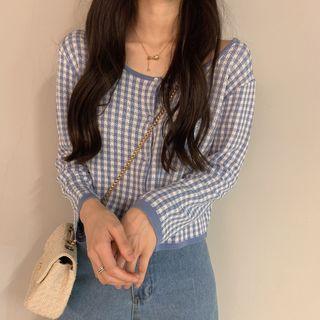 Plaid Knit Long-sleeve Jacket