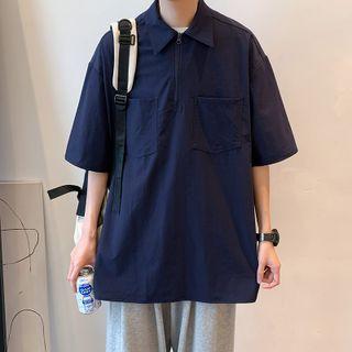 Short-sleeve Collar Pocket Detail T-shirt