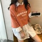 Striped Shirt / Lettering Crop Pullover