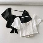 Short-sleeve Square-neck Bow-front Crop Top