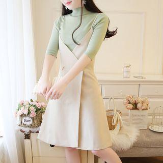 Set: Turtleneck Knit Top + Jumper Dress