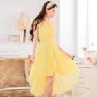 Sleeveless Embellished-neckline Dress