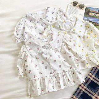 Floral Peter-pan Collar Puff-sleeve Blouse