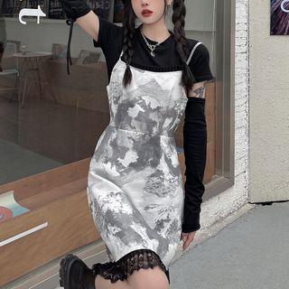 Short-sleeve T-shirt / Tie-dyed Mini A-line Overall Dress