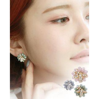 Faux-gem Flower Stud Earrings