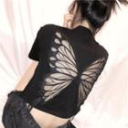 Cutout Butterfly Short Sleeve Cropped Top