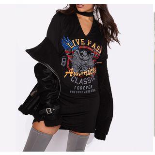 V-neck Printed Short-sleeve T-shirt Dress