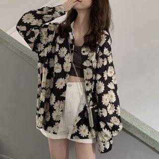 Flower Print Shirt White Flowers - Black - One Size