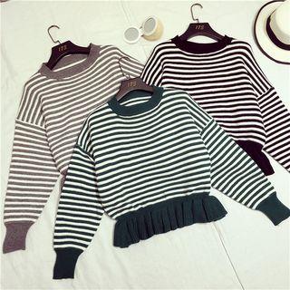 Long-sleeve Striped Ruffled Knit Top