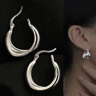 Layered Alloy Hoop Earring 1 Pc - Silver - One Size