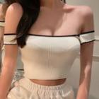 Cap-sleeve Off Shoulder Knit Top White - One Size